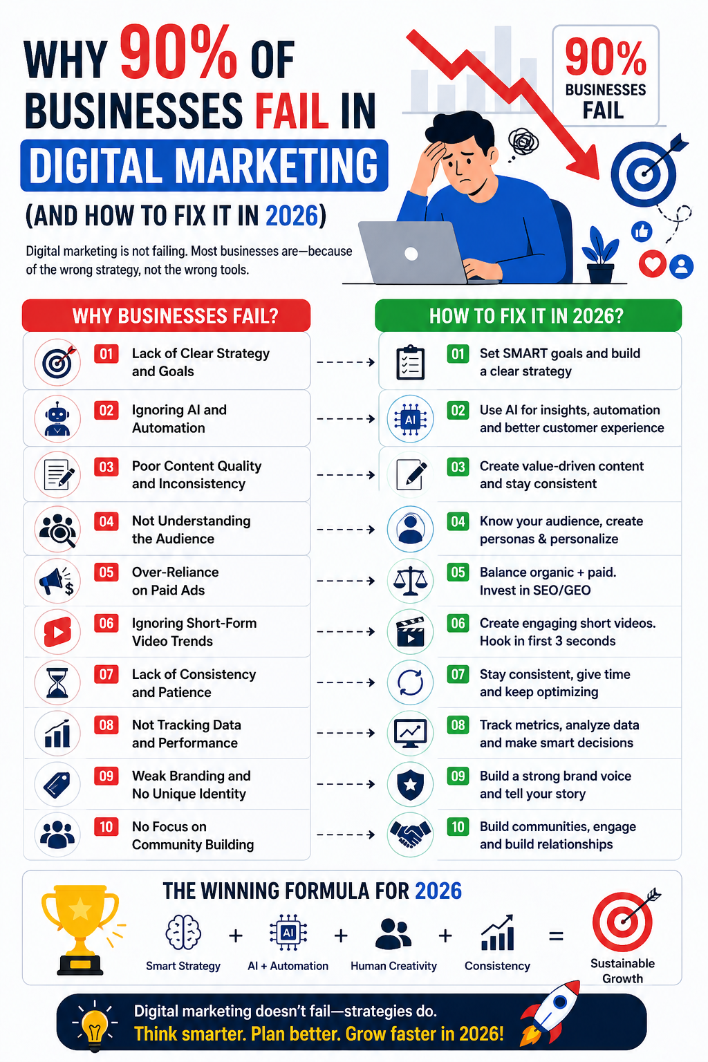 Why 90% of Businesses Fail in Digital Marketing (And How to Fix It in 2026)